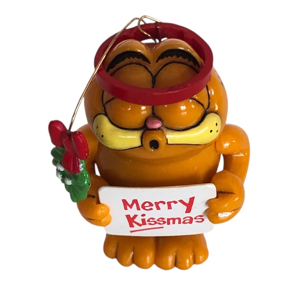 VINTAGE 80s Enesco Garfield Merry Kissmass Christmas Ornament Collectible